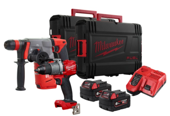 Milwaukee 18v Combi Drill/SDS Hammer Twin Kit M18FPP2V2-602X